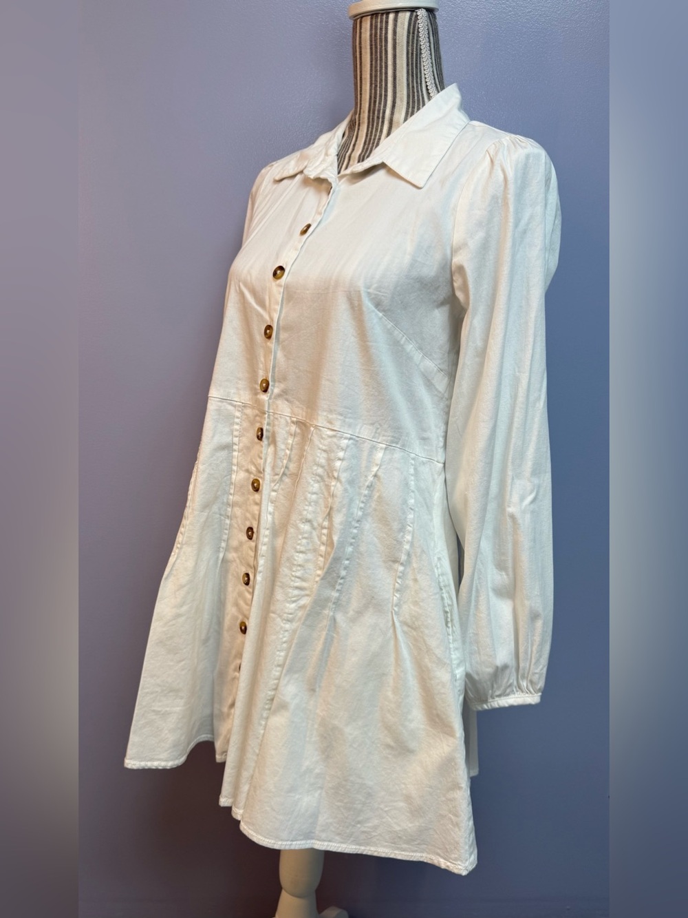 NWT Free People marvelous Mia long sleeve Button-Front Ivory Mini Shirt Dress XS - Picture 5 of 16